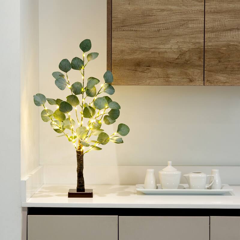 Pre-Lit Eucalyptus Artificial Tree - 2' - Warm White LED Lights