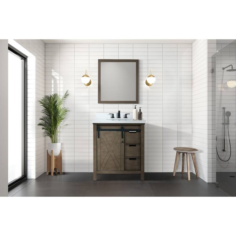 Marsyas Bath Vanity, White Quartz Countertop and Mirrors