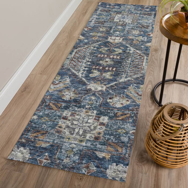 Machine Washable Indoor/ Outdoor Boho Traditional Chantille Rug