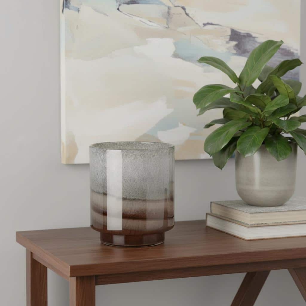 9" Gray And Brown Ombre Glass Round Table Vase - 8.10