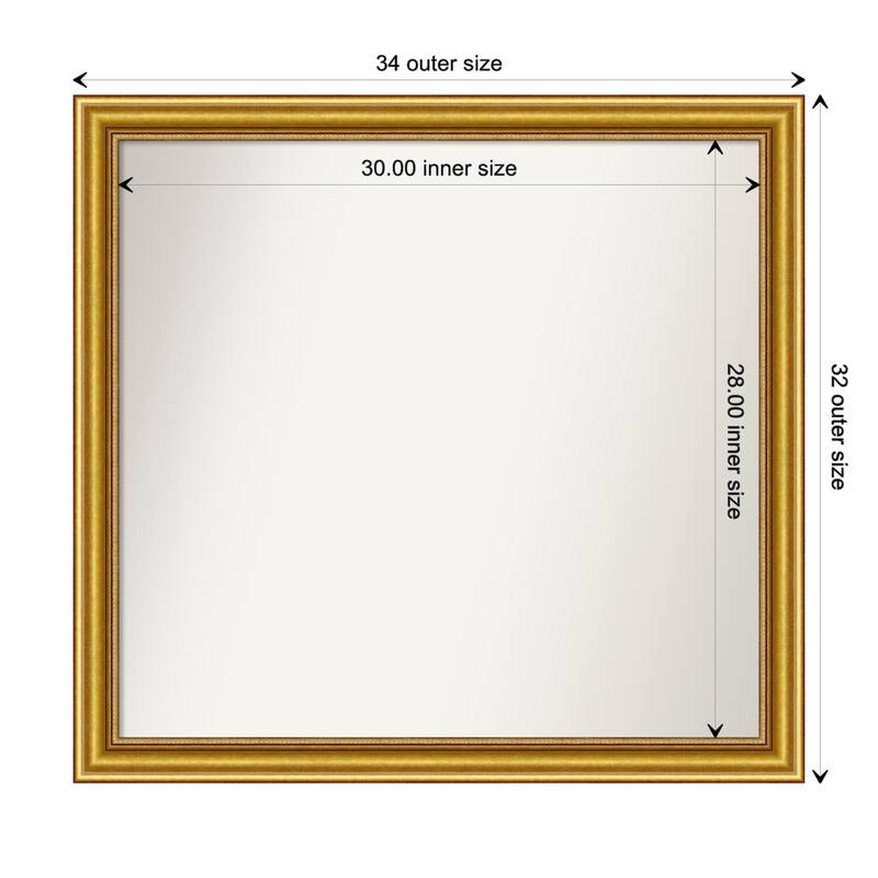 Townhouse Gold Framed Non-Beveled Custom Wall Mirror, Bathroom Vanity Mirror - Outer Size: 33.75 x 31.75