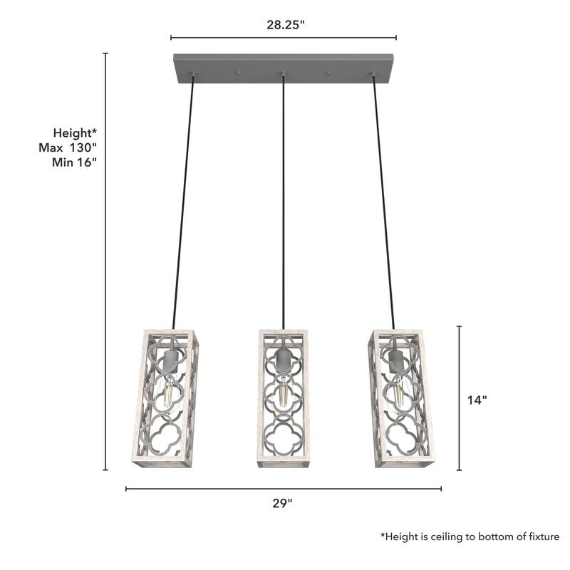 Hunter Gablecrest 3-Light Linear Cluster Ceiling Light - Kitchen Island, Dining Room - Farmhouse, French Country, Distressed
