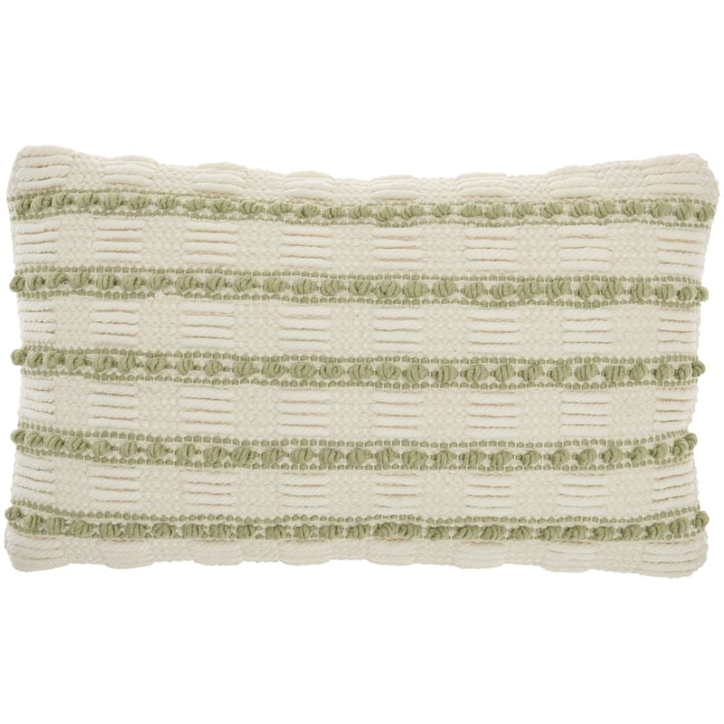 12" X 20" Sage and Ivory Striped Cotton Blend Throw Pillow With Texture