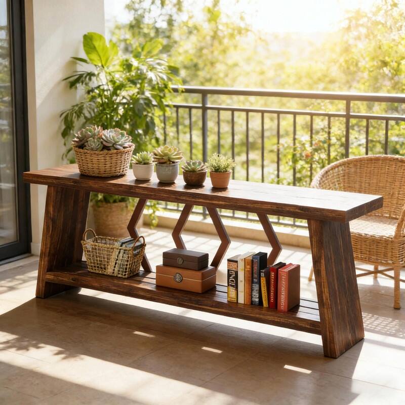 Industrial Style Sofa Table - Brown