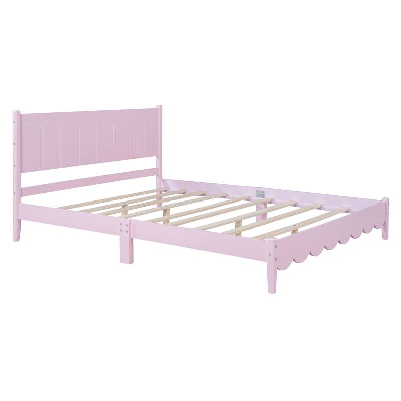 Retro Style Platform Bed with Rectangular Headboard