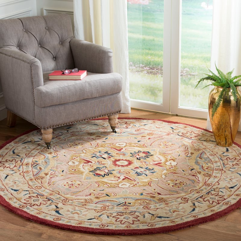 SAFAVIEH Handmade Anatolia Iudita Traditional Oriental Wool Rug - 6' Round - Gold/Ivory
