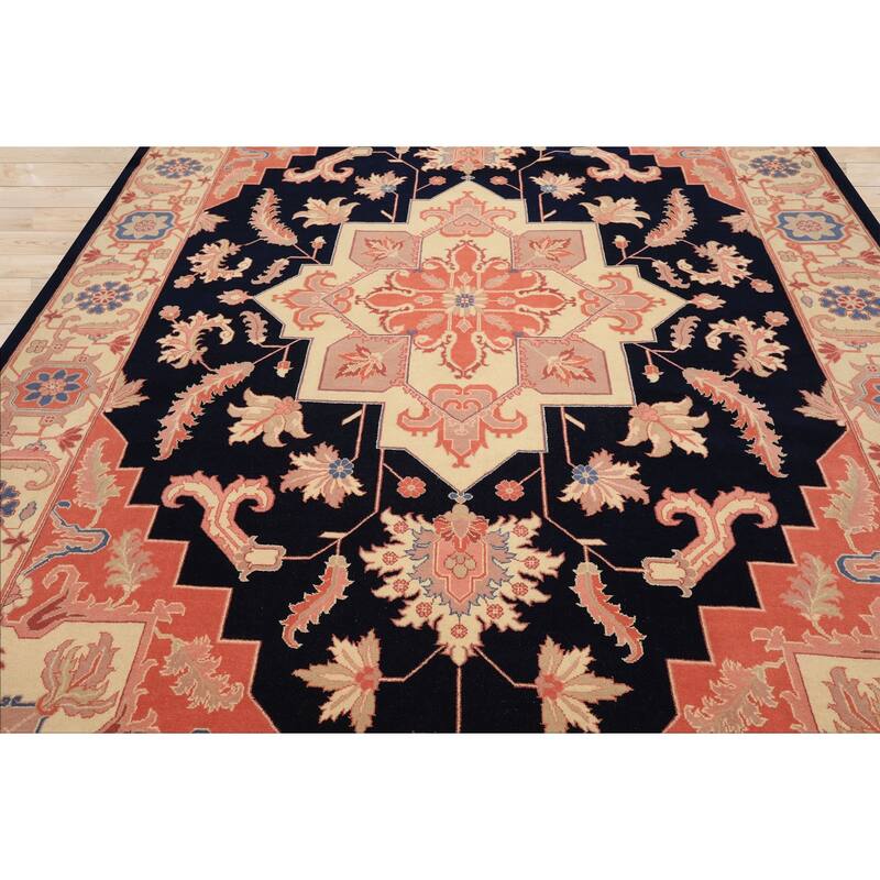 8'10''x11'11'' Hand Knotted Wool Navy Heriz Traditional Medallion Area Rug - 8' 10'' x 11' 11''