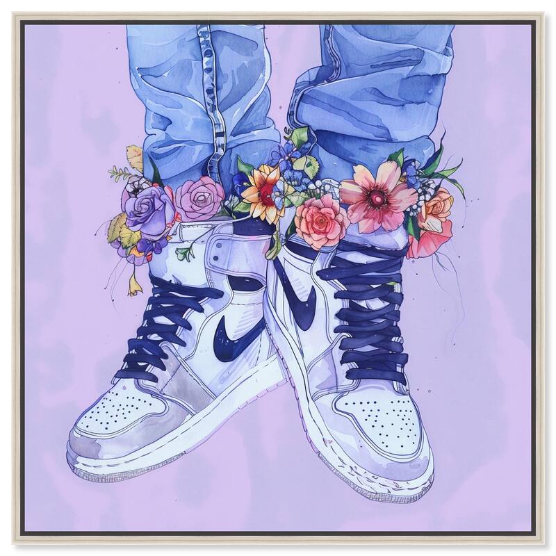Lilac Floral Bloom Sneakers Canvas by Art Remedy - Silver - 30" x 30"