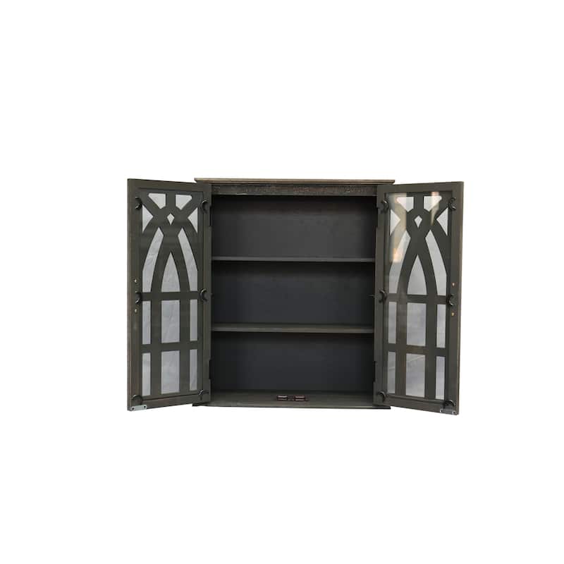 Vintage Wall-Mounted Cabinet with Decorative Cutout Doors, Rustic Wooden Hanging Storage Cabinet for Bathroom, Living Room