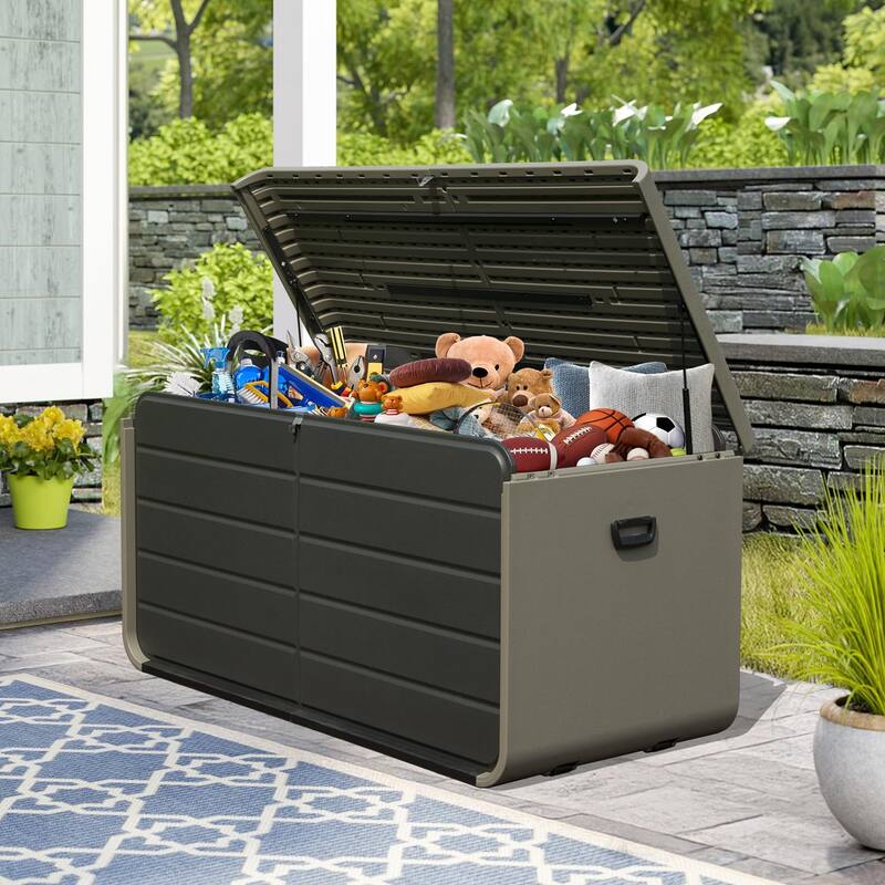200 Gallon Plastic Deck Box, Large Patio Storage Box with Lock, Wheels & Waterproof Lid for Outdoor Cushions, Garden