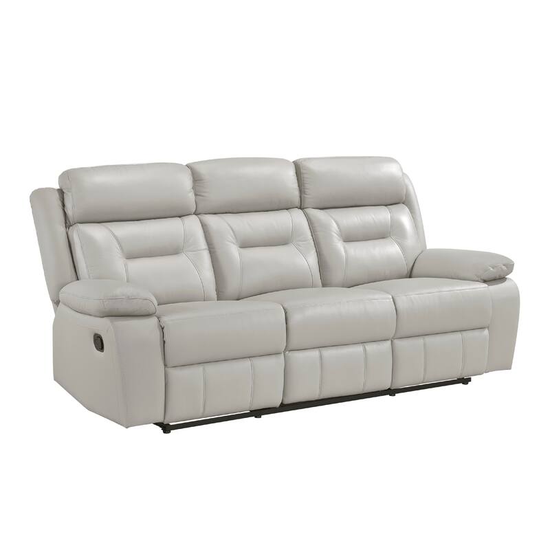 Conia Manual Double Reclining Sofa, Light Gray Silver Leather, 87 Inch