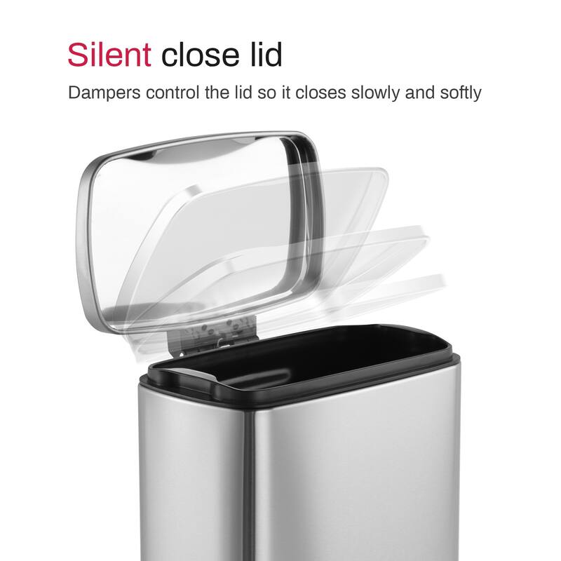 Innovaze 1.3 Gal./5 Liter Rectangular Stainless Steel Step-on Trash Can for Bathroom and Office