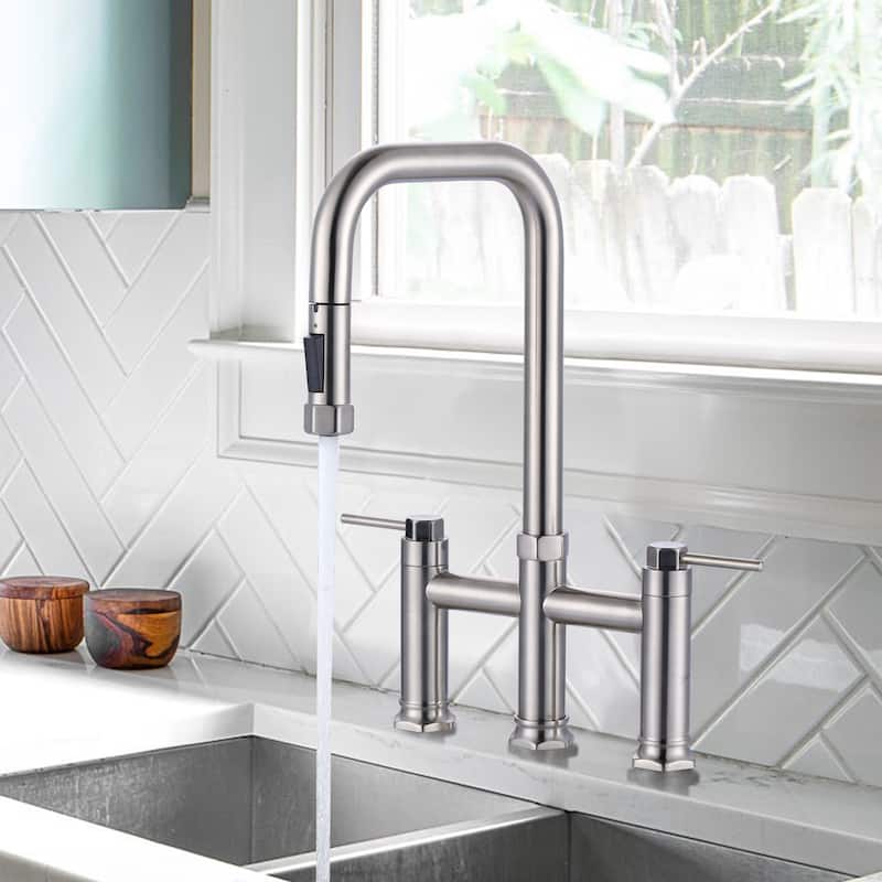 WOWOW Double Handle Pull Down Kitchen Faucet