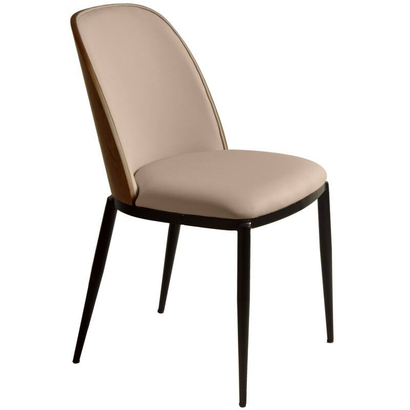 Dining Chair with Upholstered Seat and Back Side Chair with MDF Wood Frame in Black Steel - Walnut/Beige