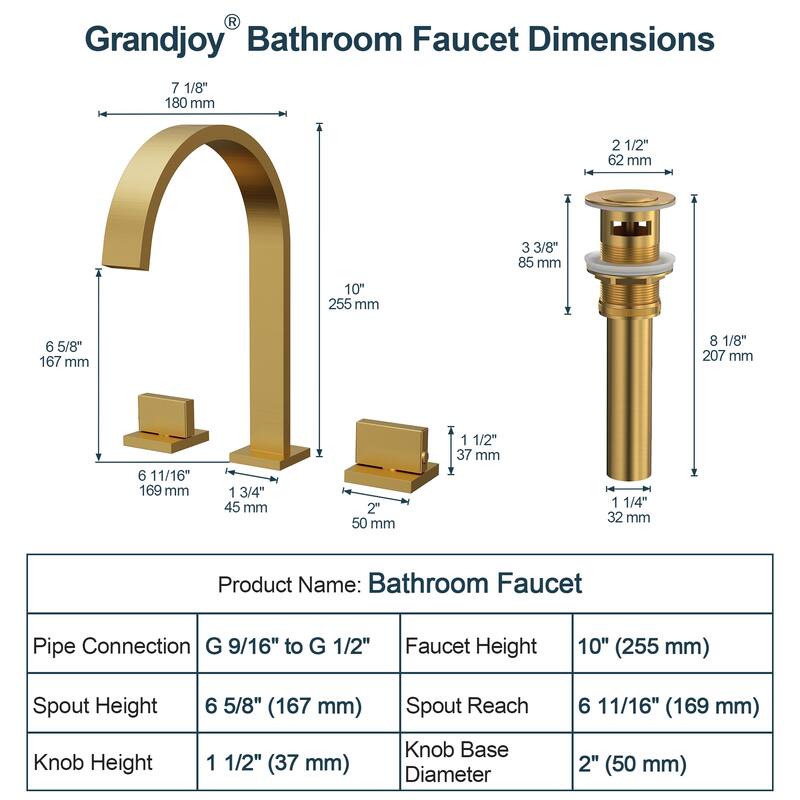 GRANDJOY High Arc Double Handle Bathroom Sink Faucet with Drain
