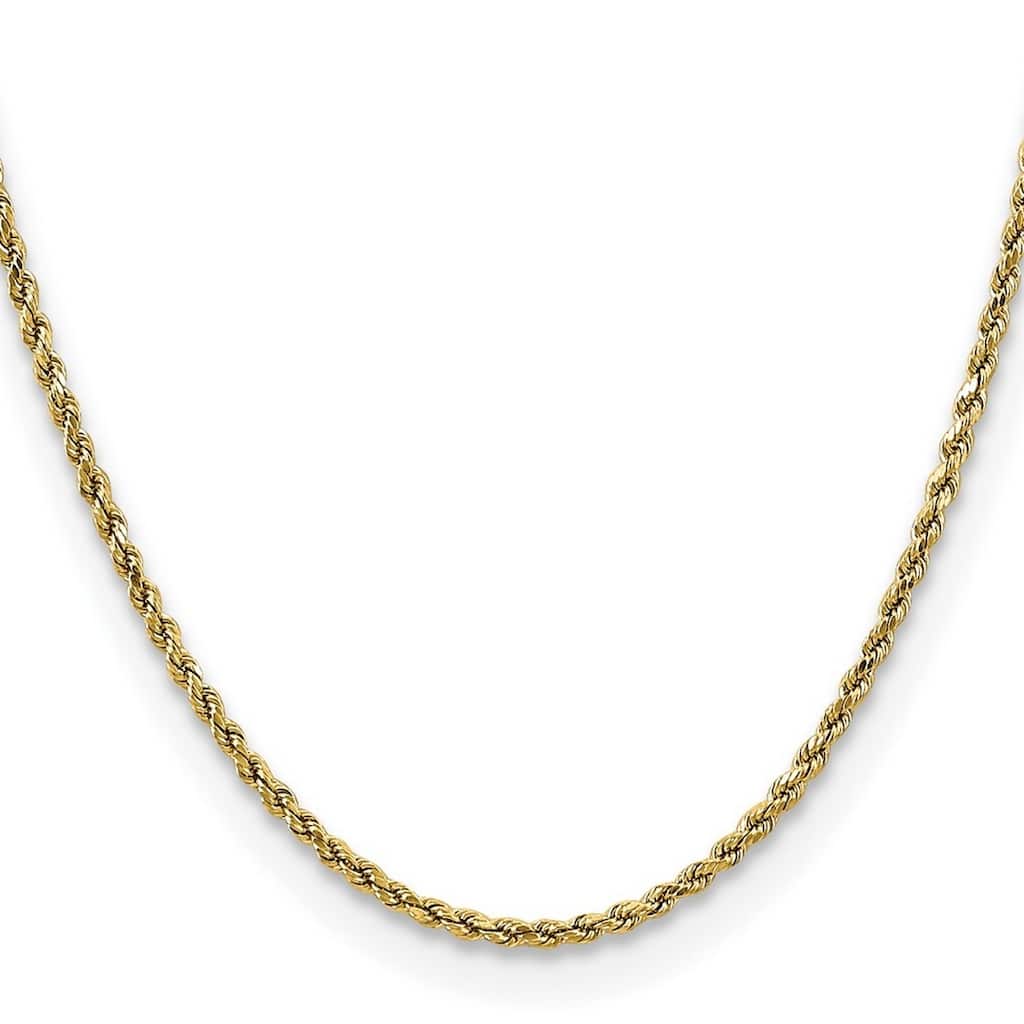 Curata 14k Yellow Gold 2.5mm Semi Solid Diamond Cut Rope Chain Necklace for Men