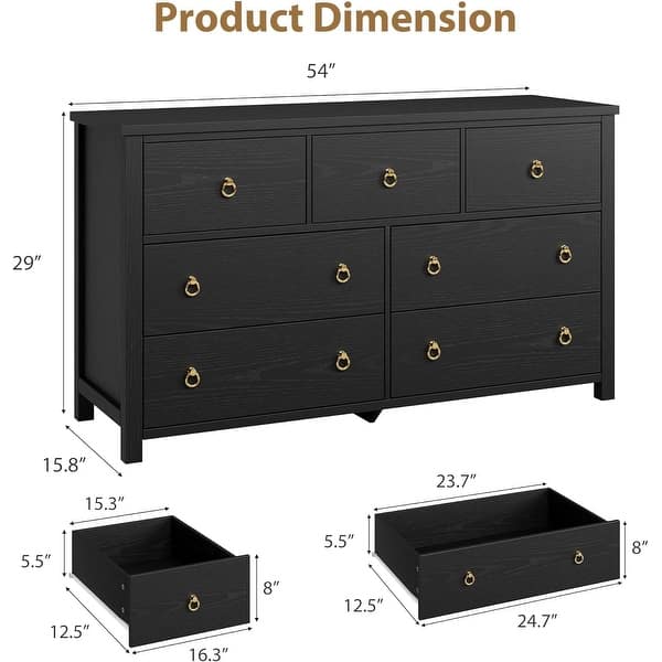 dimension image slide 2 of 4, Rattan Dresser Storage Cabinet for Bedroom Living Room, Black