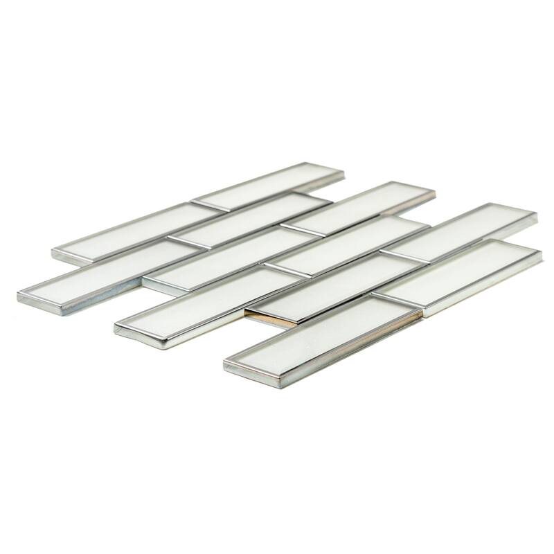 The Tile Life Athena 2x6 White/ Silver Glossy Glass Brick Mosaic Backsplash & Wall Tile