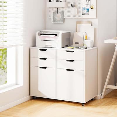 Wood Printer Stand Rolling Under-Desk Filing Cabinet w/Universal Wheel