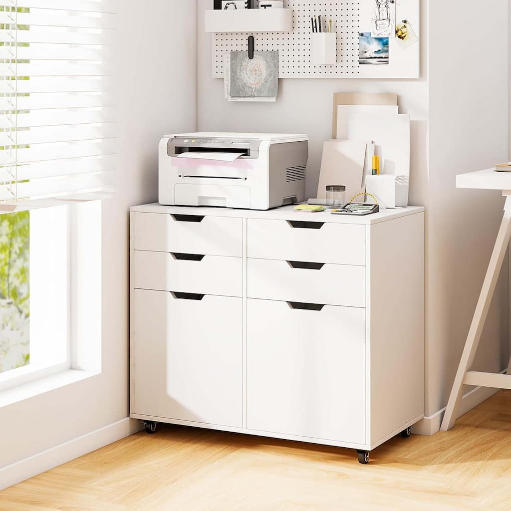 Wood Printer Stand Rolling Under-Desk Filing Cabinet w/Universal Wheel