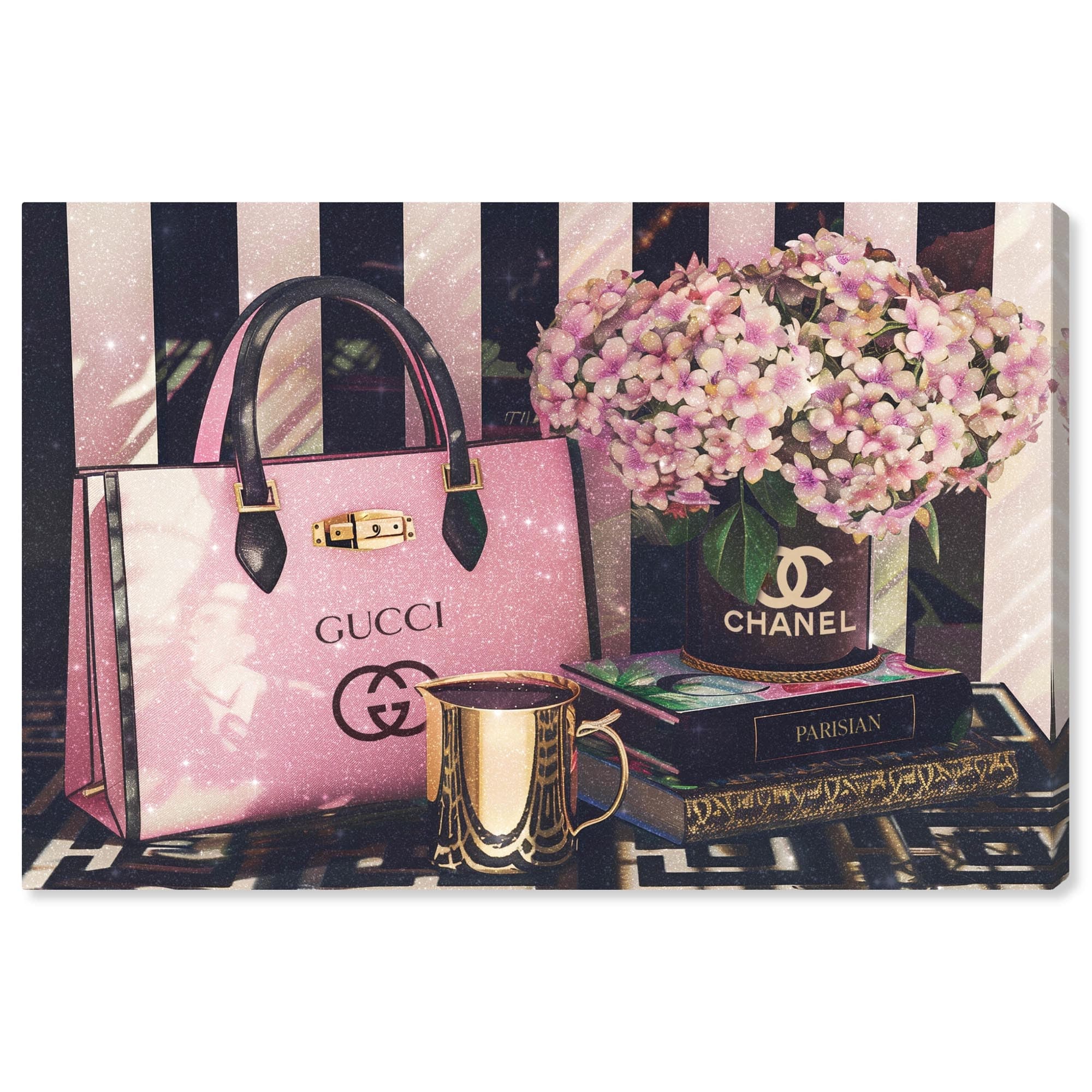 Pink Purse Books and Flowers Canvas Fashion Art Prints by Art Remedy