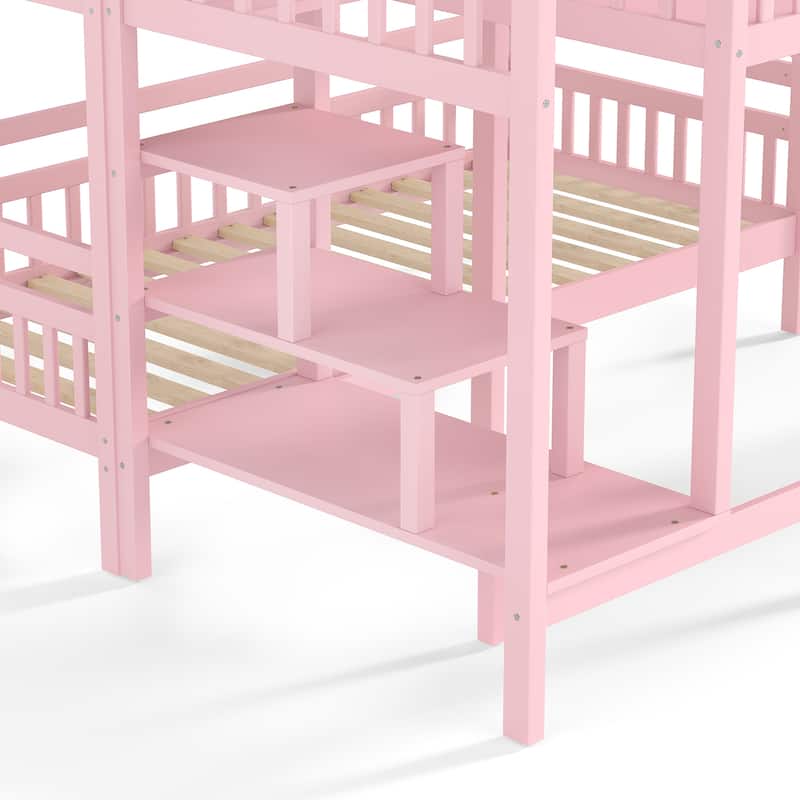 House-shaped Bunk Bed Playful Kids Bed Frame with Storage Stairs, Slide and 2 Placement Methods for Boys and Girls