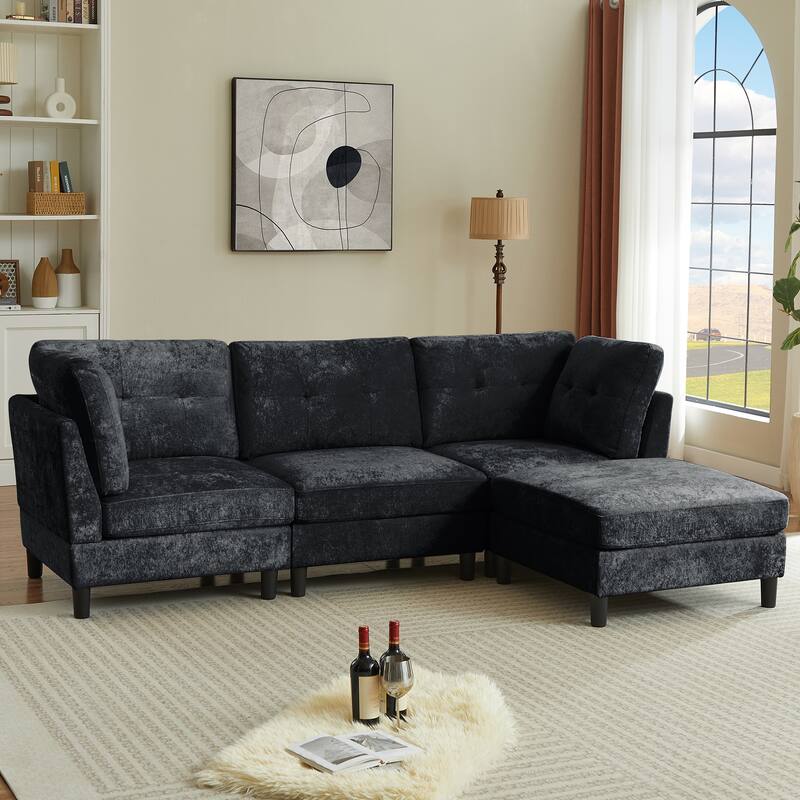 99.41" Chenille High Armrest L Shaped Sofa
