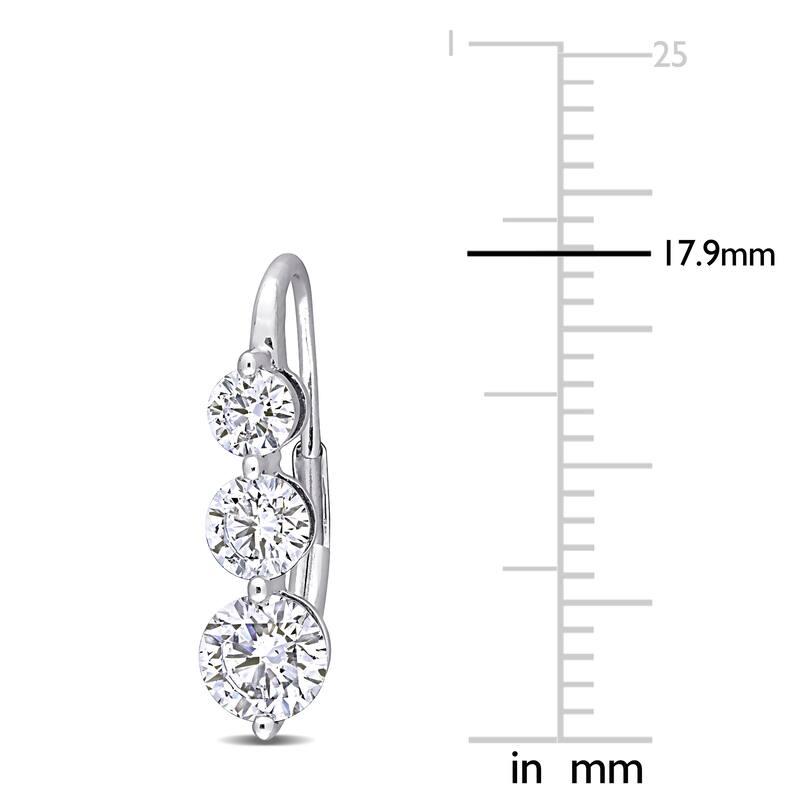 1 3/4ct TW Three-Stone Lab-Grown Diamond Leverback Earrings in 14k White Gold
