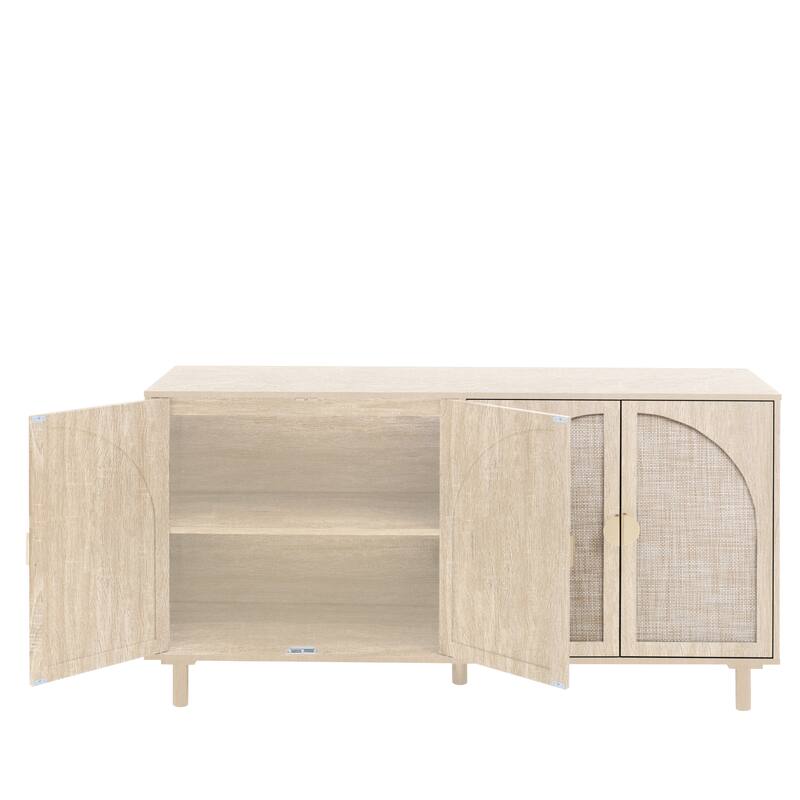 Engineered Rattan Buffet Sideboard Accent Storage Cabinet, Natural