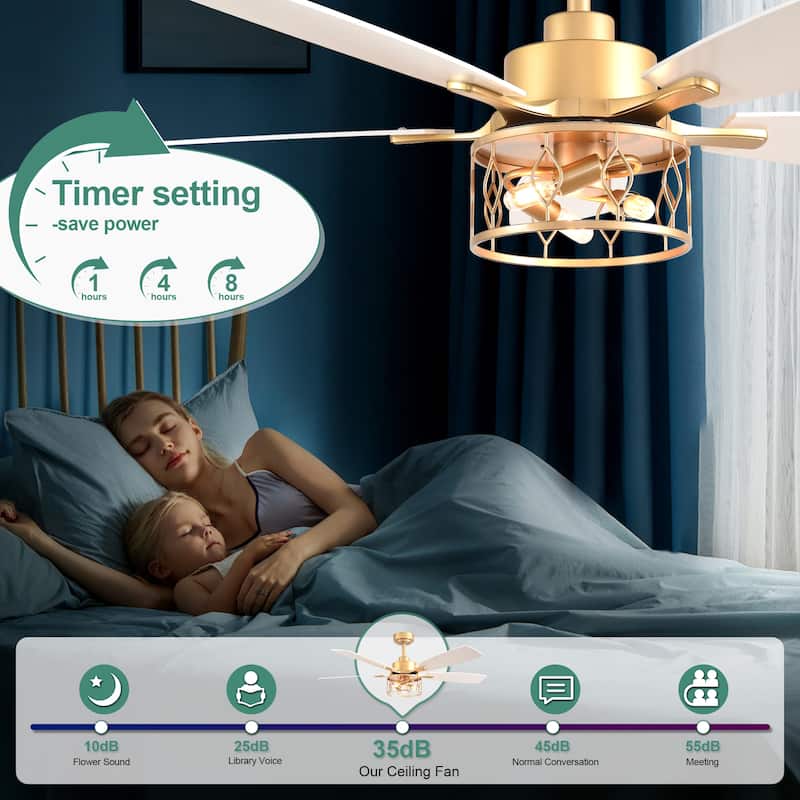 Cusp Barn 52 Inch Industrial Caged Ceiling Fan with Light and Remote, Farmhouse Quiet DC Motor Reversible Chandelier Ceiling Fan