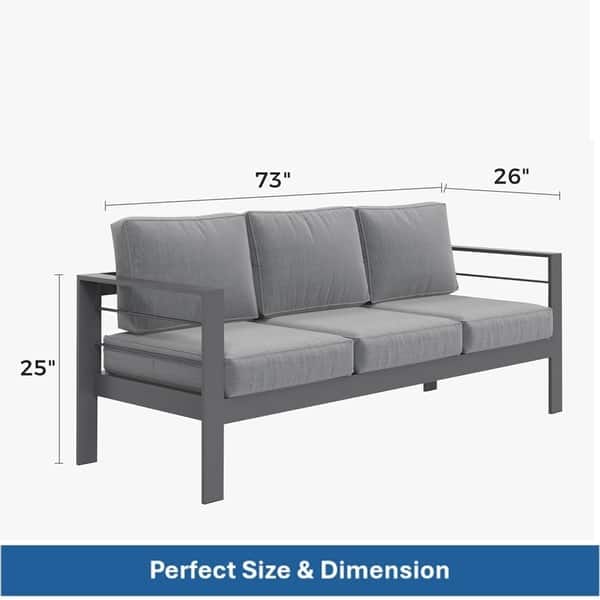 dimension image slide 5 of 6, 3-Seater Outdoor Couch with Plush Cushions, Broad Armrests and Contoured Backrests