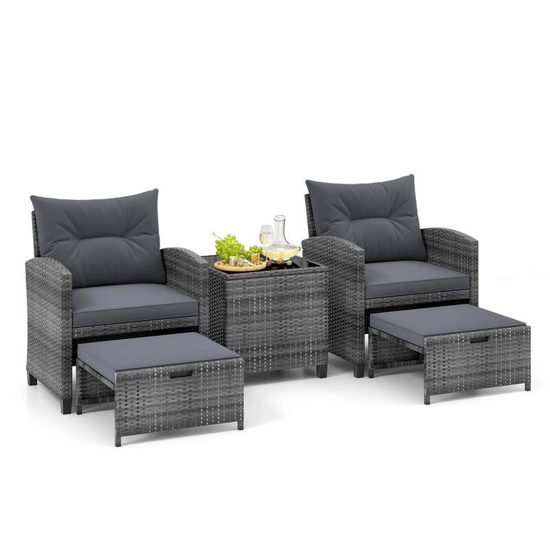 Costway 5 Piece Patio Rattan Furniture with 2 Ottomans & Tempered - See Details