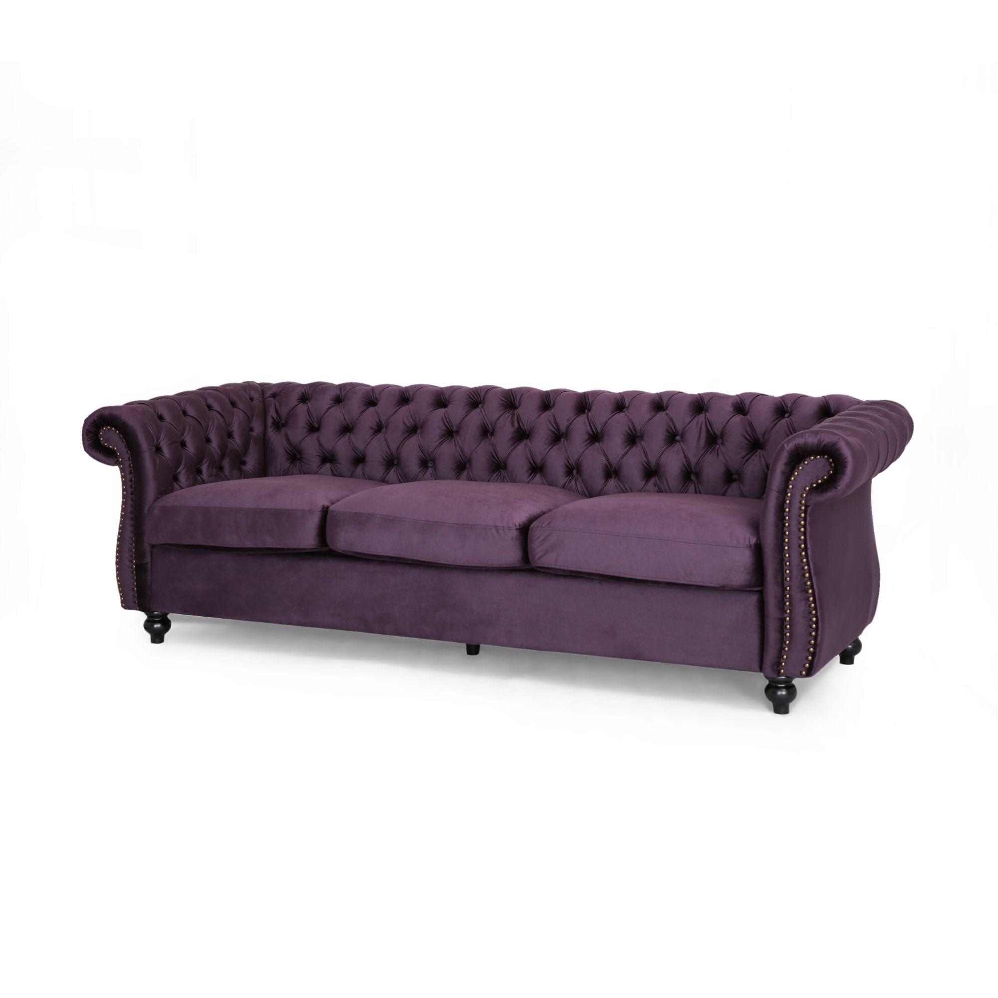 Luxurious 3-Seater Purple Velvet Sofa,Plush Comfort, and Durable