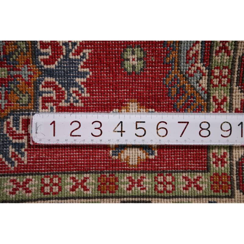 Geometric Red Kazak Accent Rug Home Decor Hand-Knotted Wool Carpet - 2'10" x 4'5"