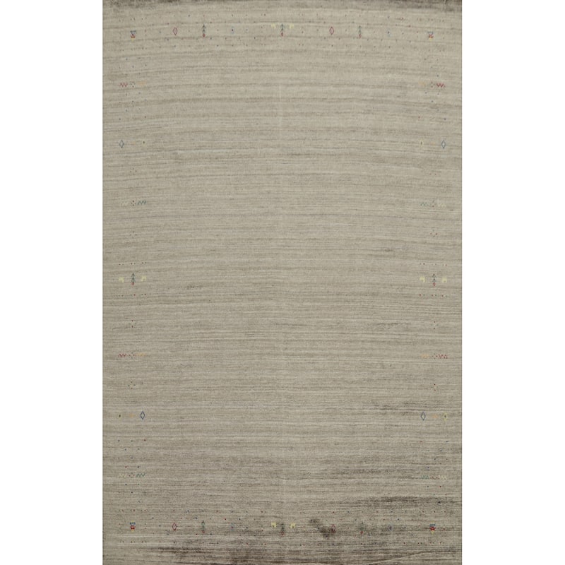 Hand Knotted Oriental Viscose Silk Carpet Tribal Animal Pictorial Greys & Charcoal Gabbeh Area Rug - 11' 11'' X 8' 11''