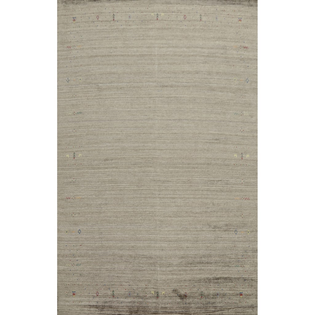 Hand Knotted Oriental Viscose Silk Carpet Tribal Animal Pictorial Greys & Charcoal Gabbeh Area Rug - 11' 11'' X 8' 11''