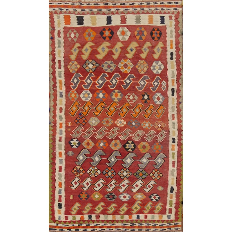 Vegetable Dye Kilim Qashqai Persian Antique Wool Carpet - 5'1"x 8'8"
