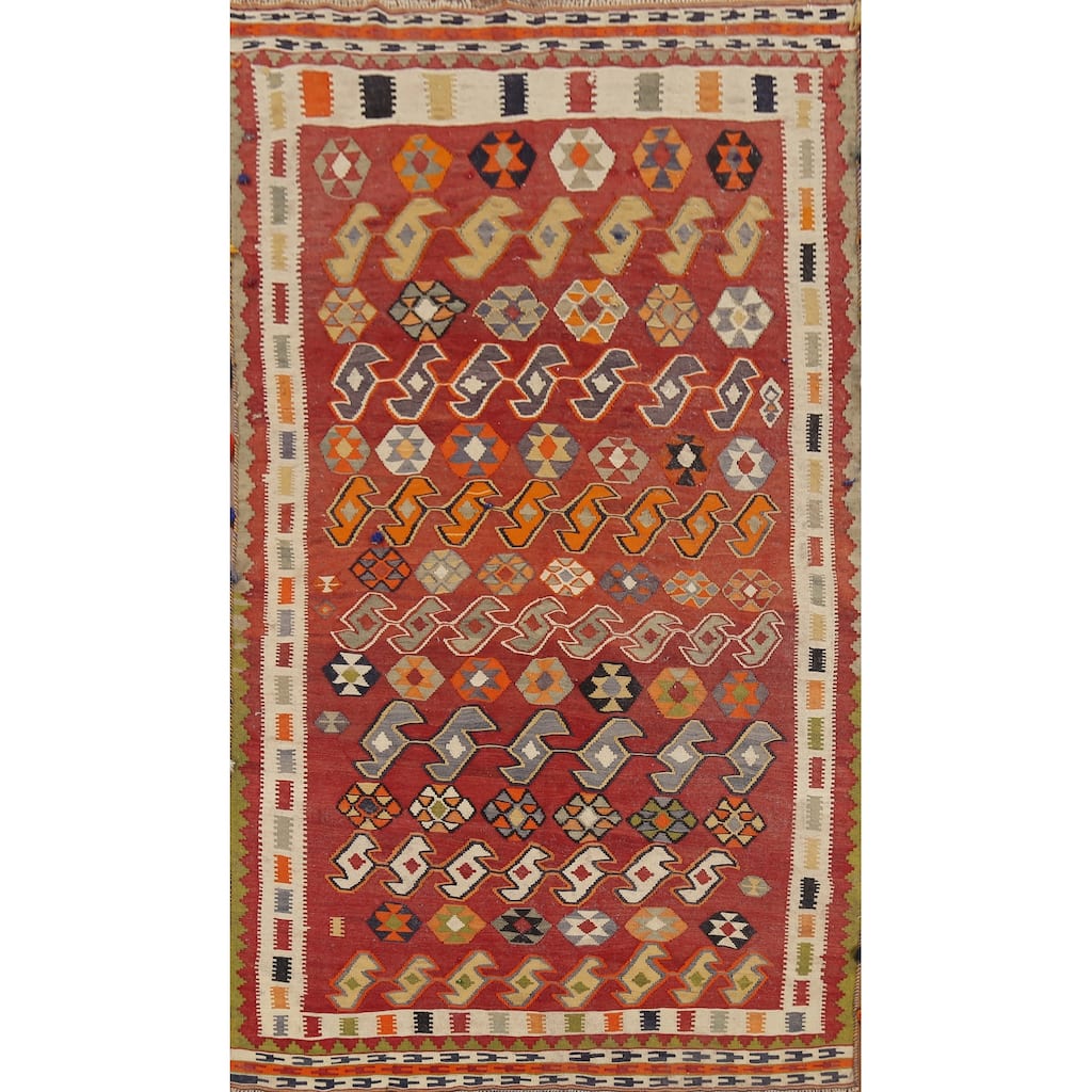 Vegetable Dye Kilim Qashqai Persian Antique Wool Carpet - 5'1"x 8'8"