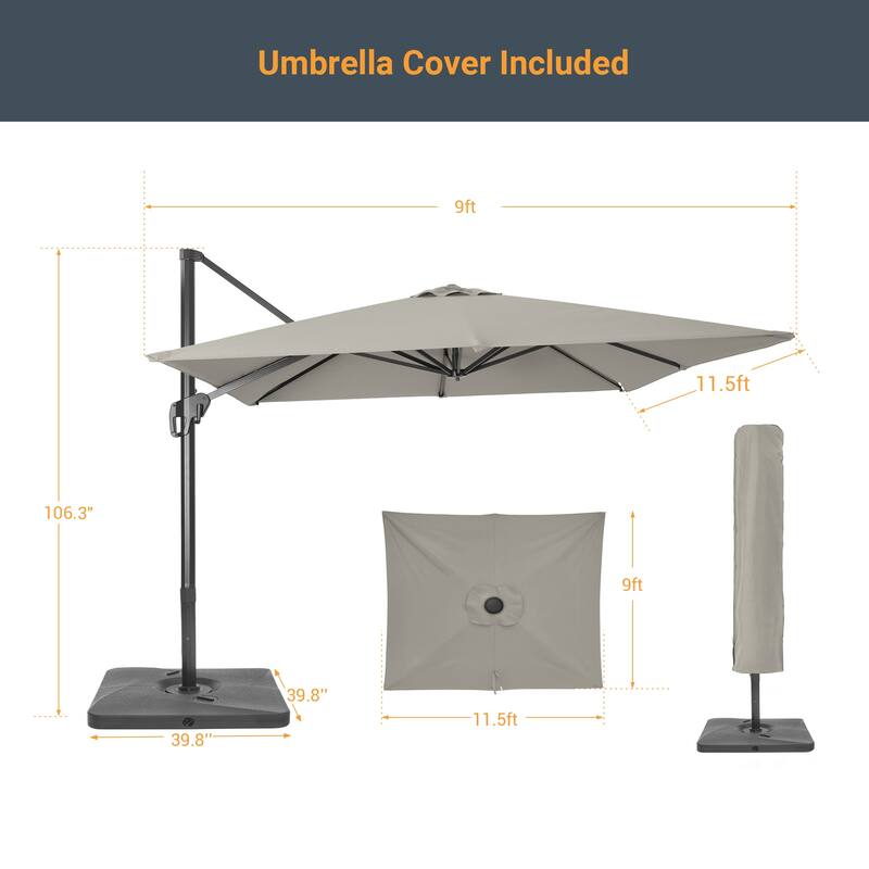 LIVOOSUN 11.5x9FT Aluminum Cantilever Patio Umbrella Solution-Dyed Fabric w/Base