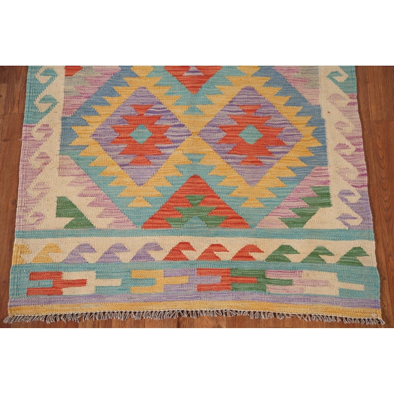 Multi-Color Southwestern Kilim Accent Rug Hand-Woven Wool Carpet - 3'1"x 4'9"