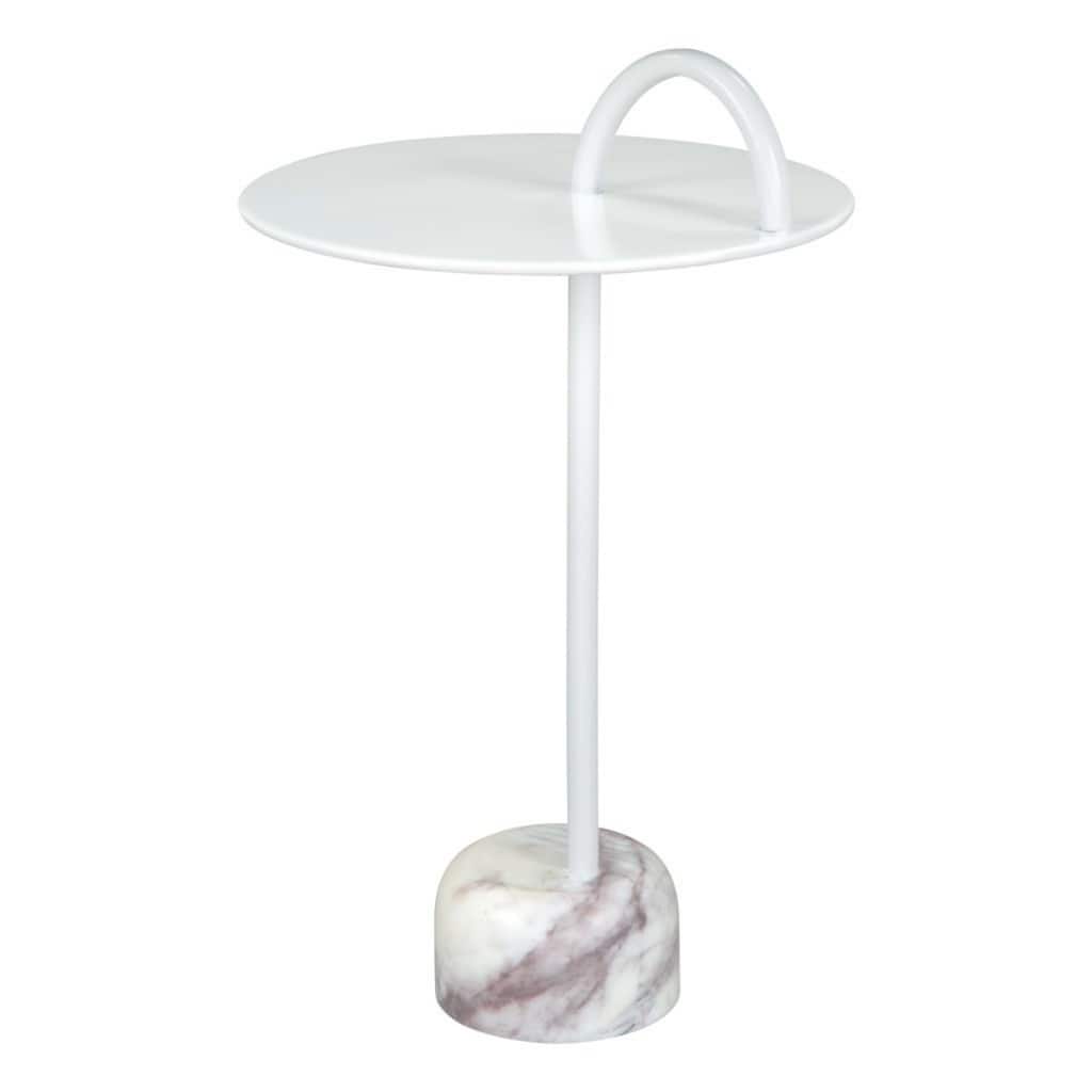 25 Inch White Round Marble Top and Iron Frame End Table with Pedestal Base for Living Room and Bedroom - 25”H x 12”W x 12”D