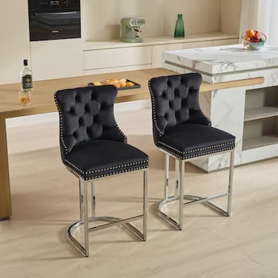 Modern Velvet Barstools 26" Counter Height Kitchen Island Chairs,Set of 2