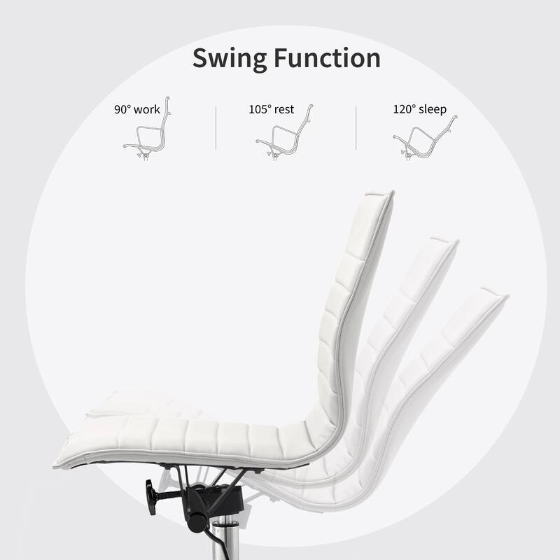 Set of 2 Modern Office Chairs, Upholstered PU Leather Ribbed Armless Mid Back with Metal Frame, Adjustable Height, Tilt