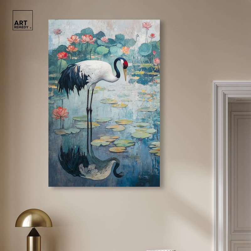 Crane in Lilies II Canvas by Art Remedy, Gallery Wrapped