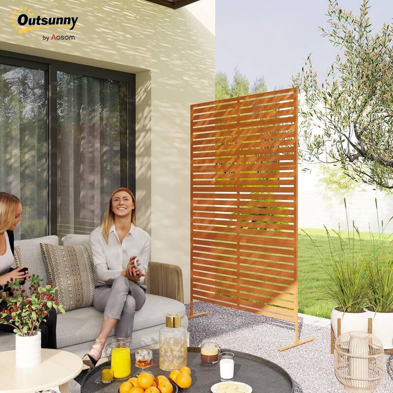 1 Pc Freestanding Decorative Metal Privacy Screen Outdoor with Stand for Balcony, Stripe