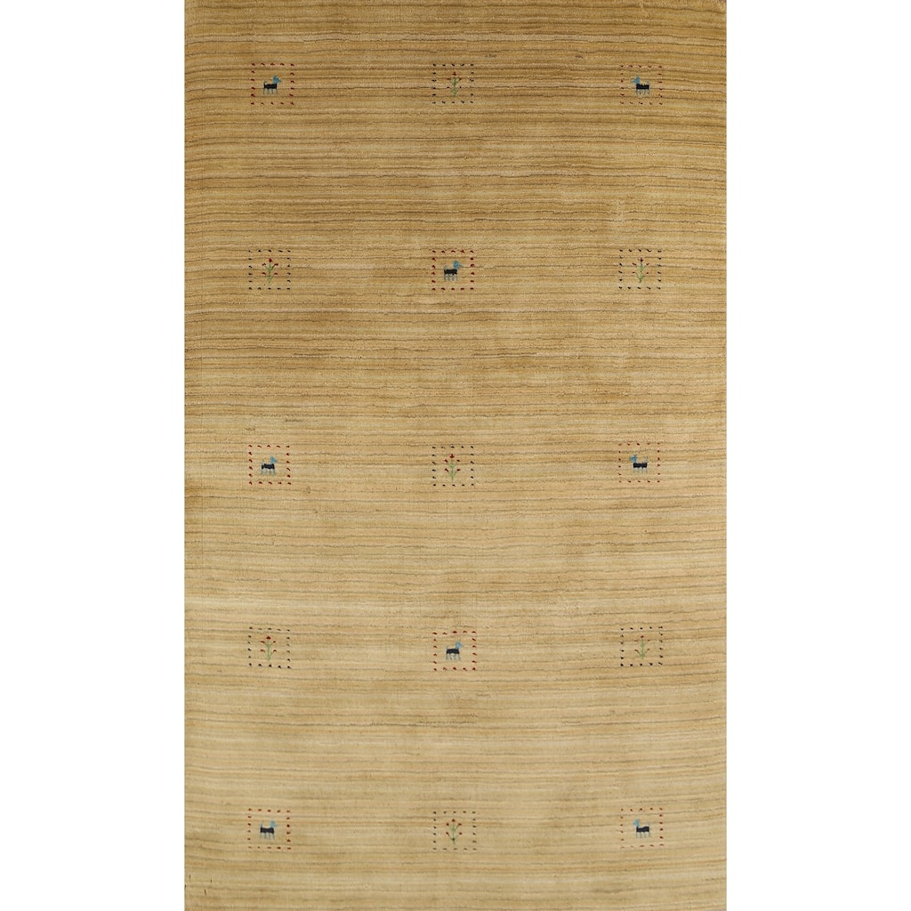 Gold Tribal Gabbeh Oriental Area Rug Handmade Wool Carpet - 4'11"x 7'11"