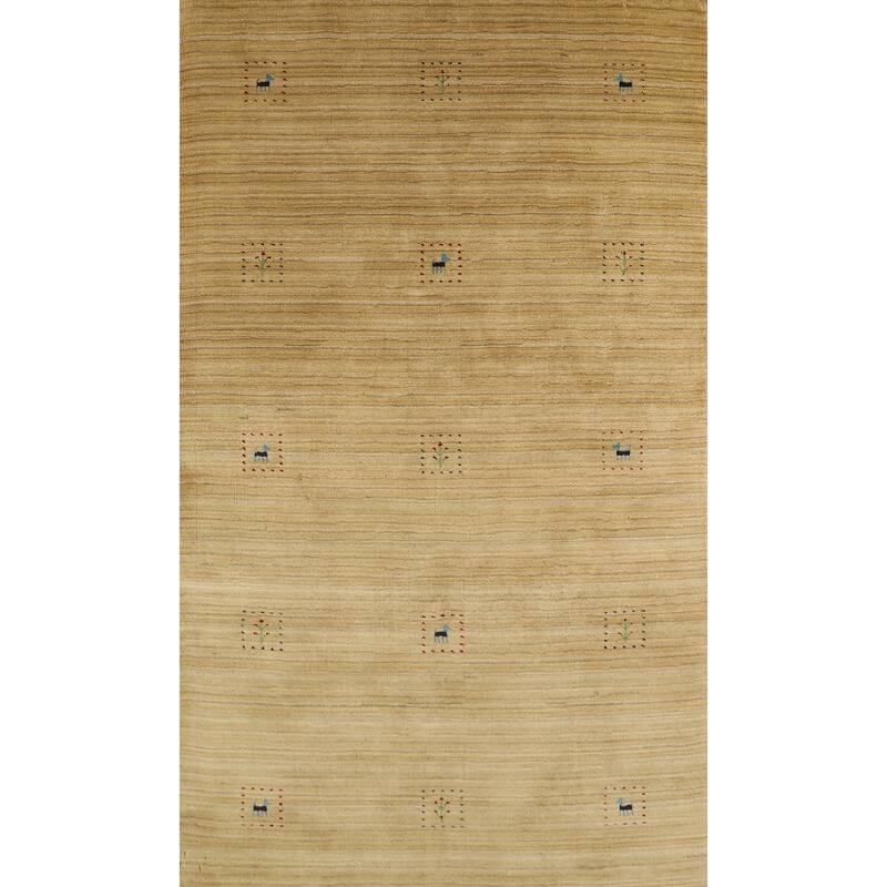 Gold Tribal Gabbeh Oriental Area Rug Handmade Wool Carpet - 4'11"x 7'11"