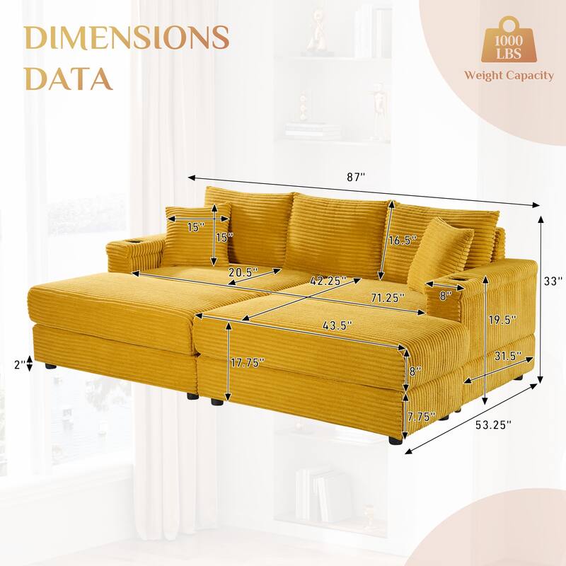 Ouyessir Upholstered Deep Seat Single Sofa with Ottoman for Living Room