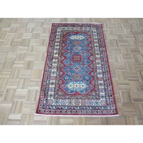 Hand Knotted Blue Kazak with 100% Wool Oriental Rug (3'2" x 5'5") - 3'2" x 5'5"