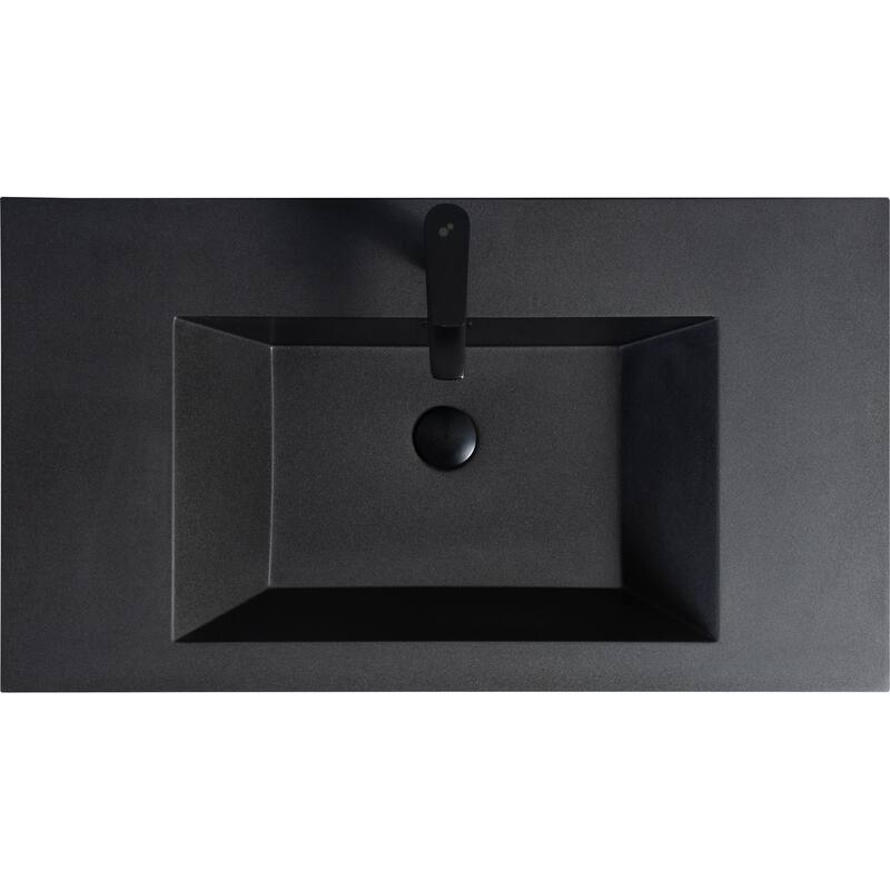 GDFStudio - Carter Floating Bathroom Vanity with Quartz Sand Countertop & Soft-Close Drawers